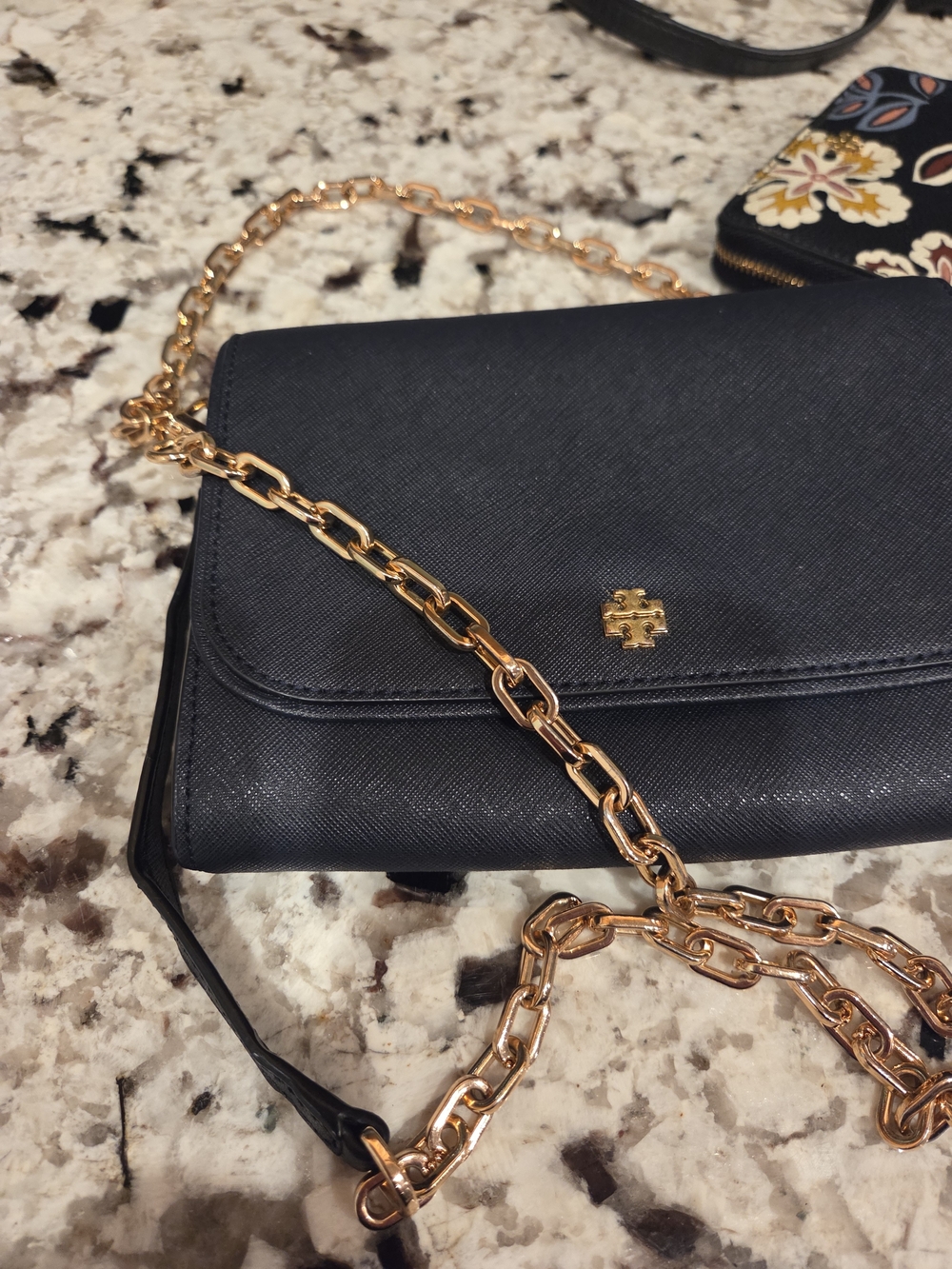 Tory Burch Deep Navy Saffiano Crossbody Bag with Black Floral Zip Wallet - Picture 4 of 9